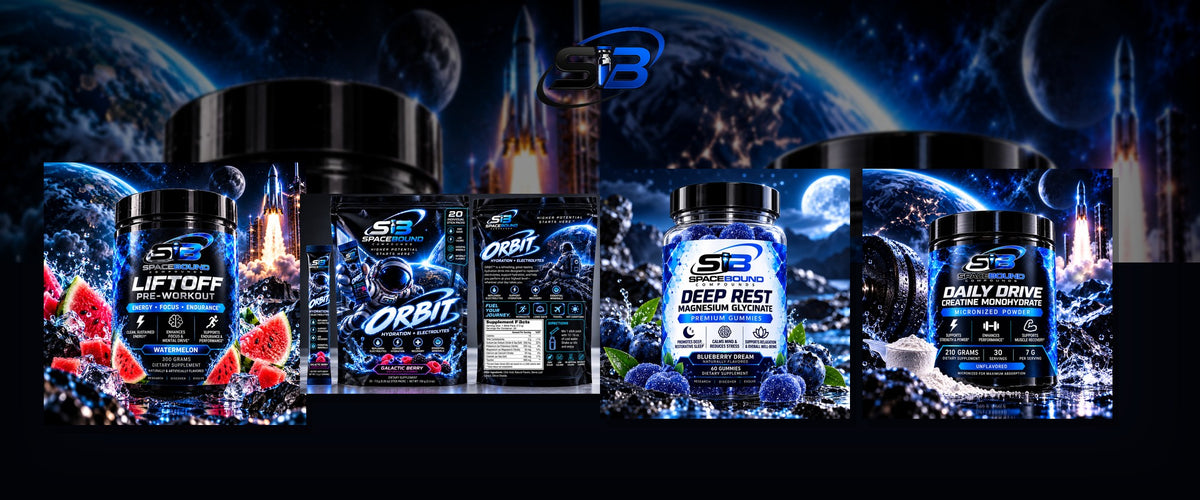 SpaceBound Co footer with product assets